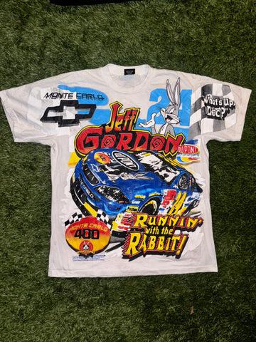 Jeff Gordon AOP “Running with Rabbit” - NASCAR x Looney Tunes 90s Bootleg T-Shirt (Size XL)