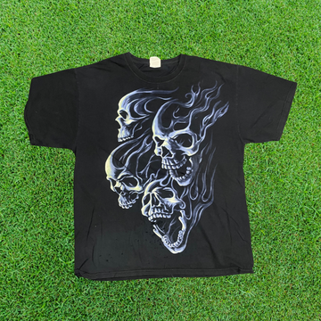 Blue Fiery Skulls Tee - Y2K