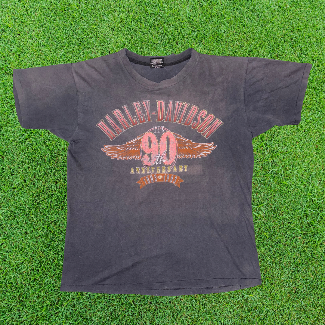 90th Anniversary Harley Single Stitch Tee - 1993 - Size L